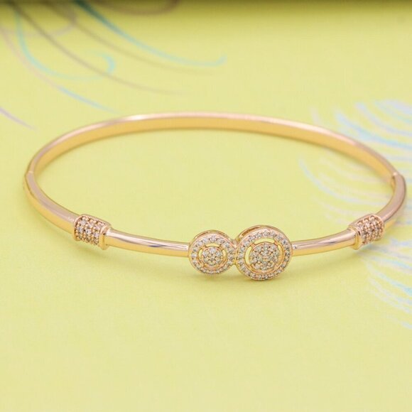 Dual Circle Design Rose Gold Bangle with Sparkling Accents, XPBL0430 - Picture 4 of 10